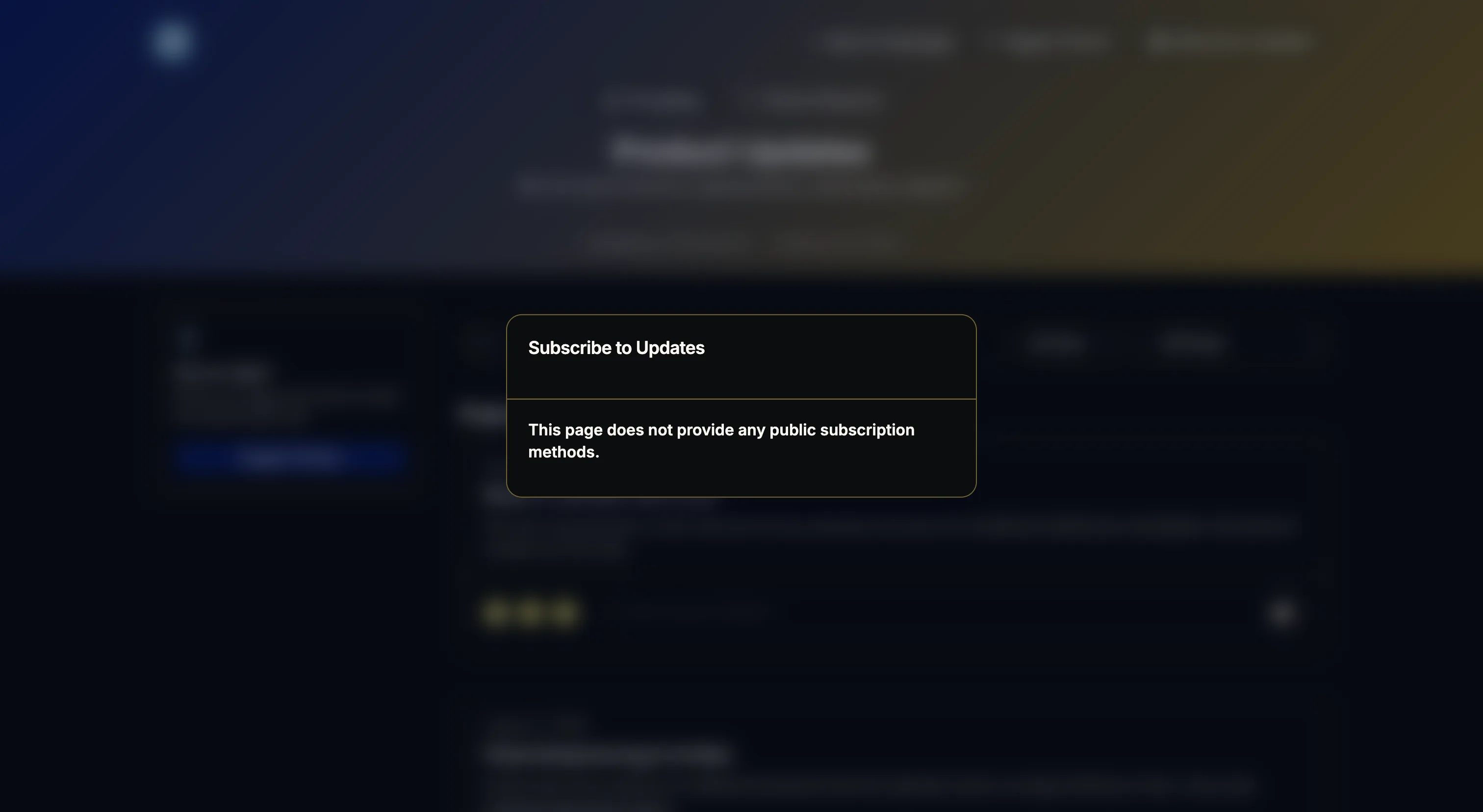 AnnounceKit public changelog subscribe modal reading: This page does not provide any public subscription methods